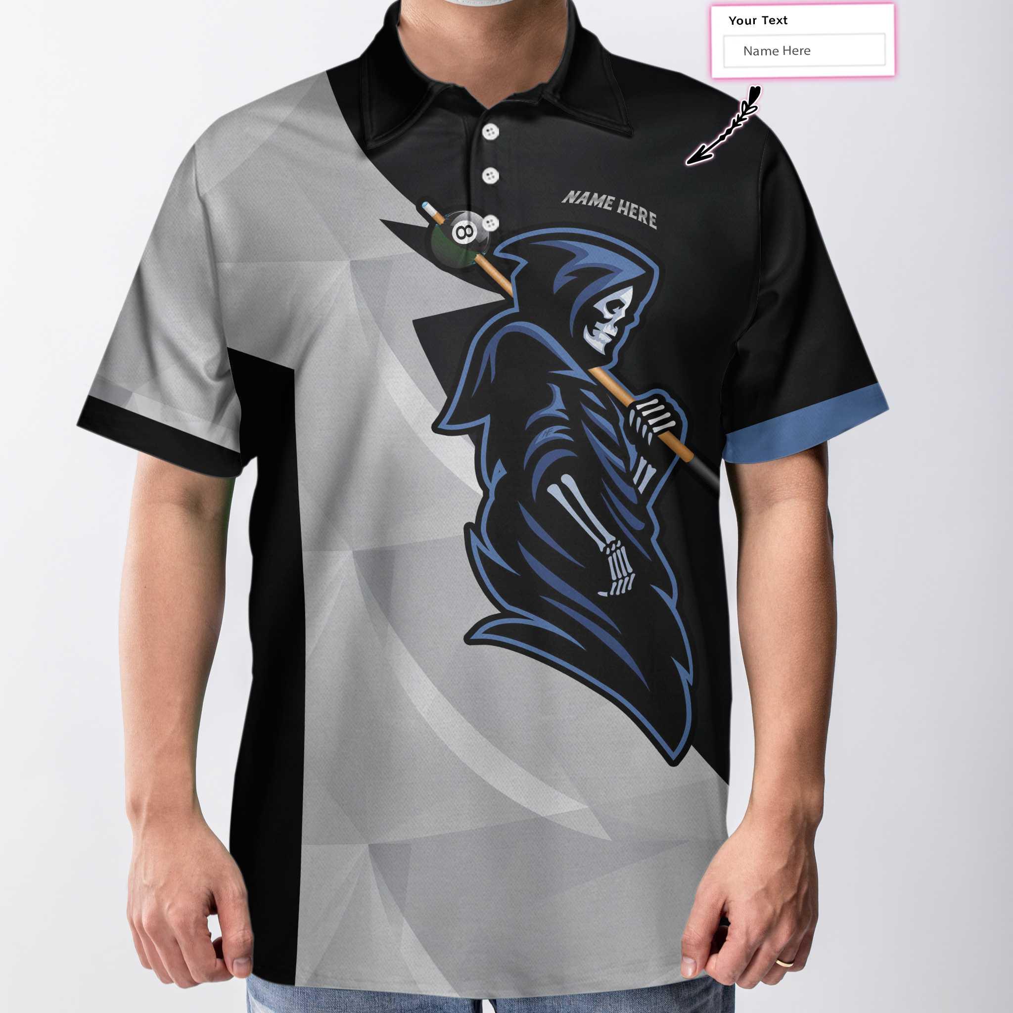Personalized Skull 8 Ball Billiards Polo Shirt For Men, 8 Ball Skull Custom Name Men Polo Shirt, Custom Billiards Polo Shirt Gift For Billiards Lovers - Image 4