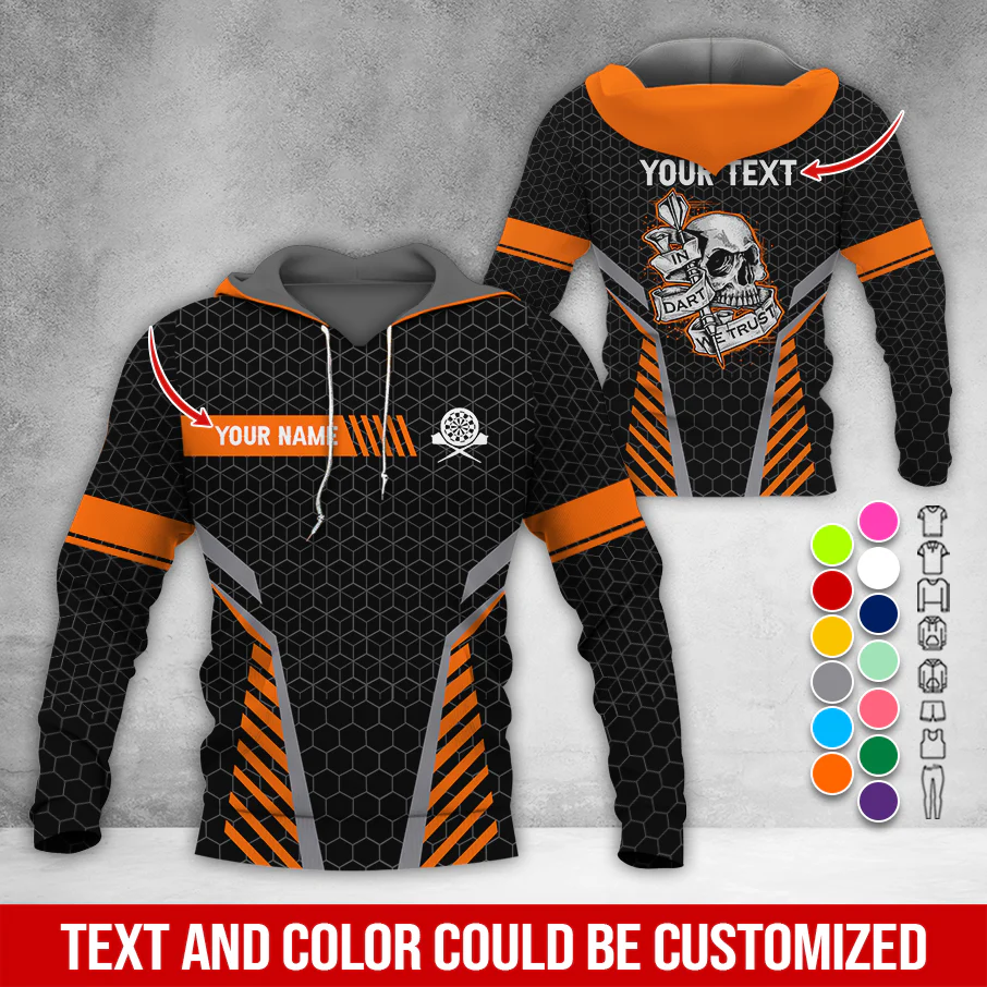 Personalized Skull Darts Premium Hoodie, Customized Name & Text Darts Hoodie, Honeycomb Pattern Hoodie, Perfect Gift For Darts Lovers, Darts Player - Image 10