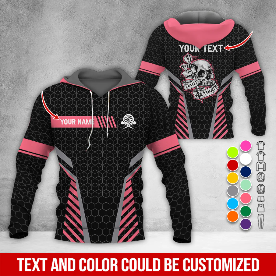 Personalized Skull Darts Premium Hoodie, Customized Name & Text Darts Hoodie, Honeycomb Pattern Hoodie, Perfect Gift For Darts Lovers, Darts Player - Image 11