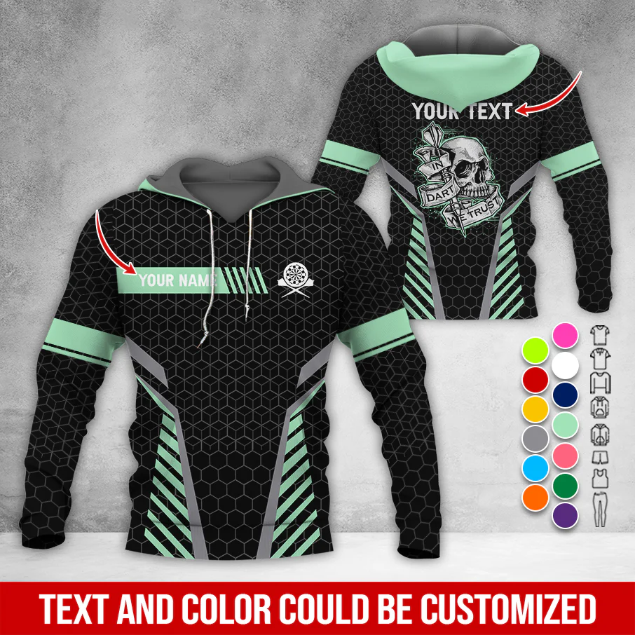 Personalized Skull Darts Premium Hoodie, Customized Name & Text Darts Hoodie, Honeycomb Pattern Hoodie, Perfect Gift For Darts Lovers, Darts Player - Image 4