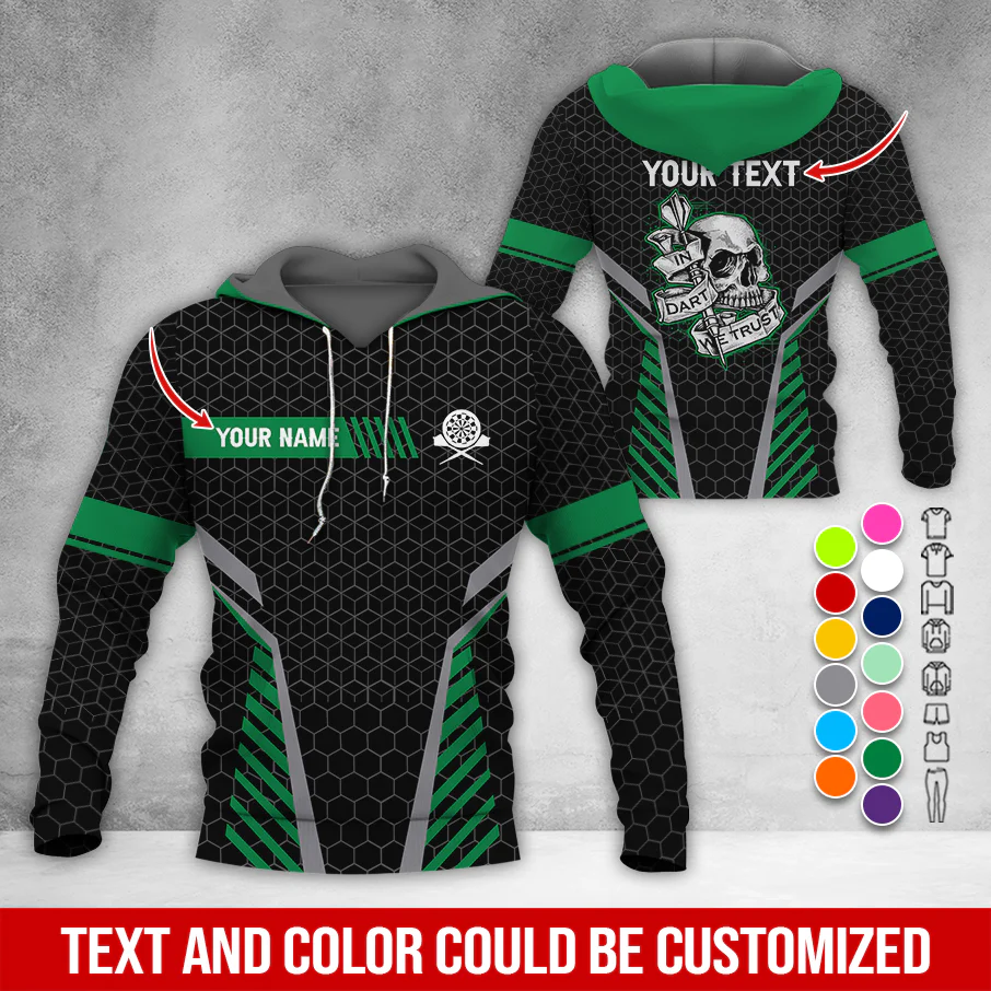 Personalized Skull Darts Premium Hoodie, Customized Name & Text Darts Hoodie, Honeycomb Pattern Hoodie, Perfect Gift For Darts Lovers, Darts Player - Image 6