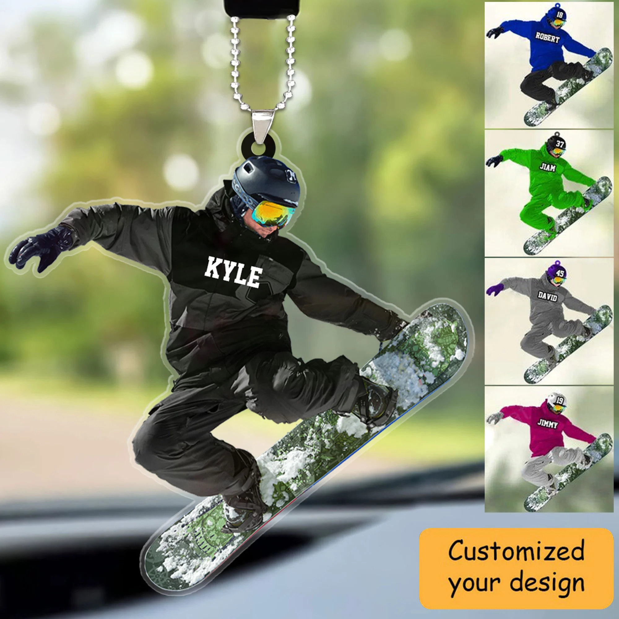 Personalized Snowboarding Athletes, Skis Christmas Car Ornament - Best Custom Shape Car Ornament Christmas - Image 2