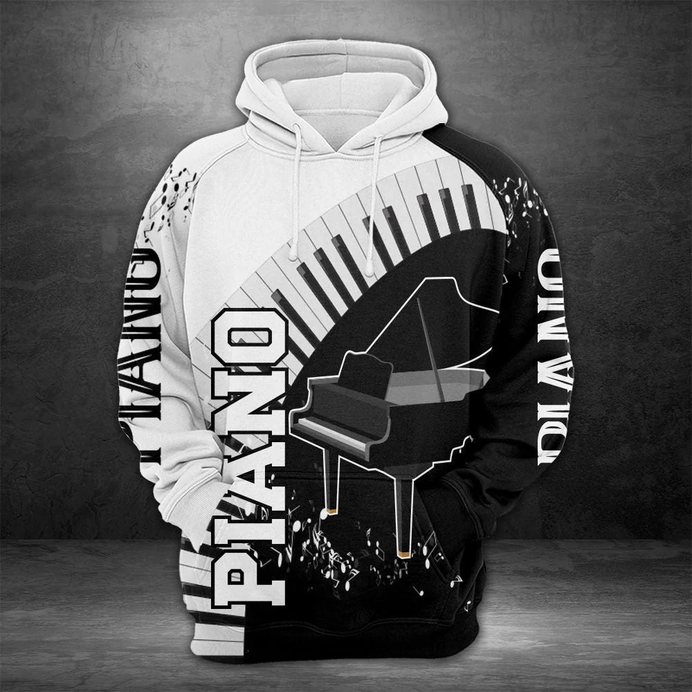 Piano Black White Pullover Premium Hoodie, Perfect Outfit For Men And Women On Christmas New Year Autumn Winter - Image 2