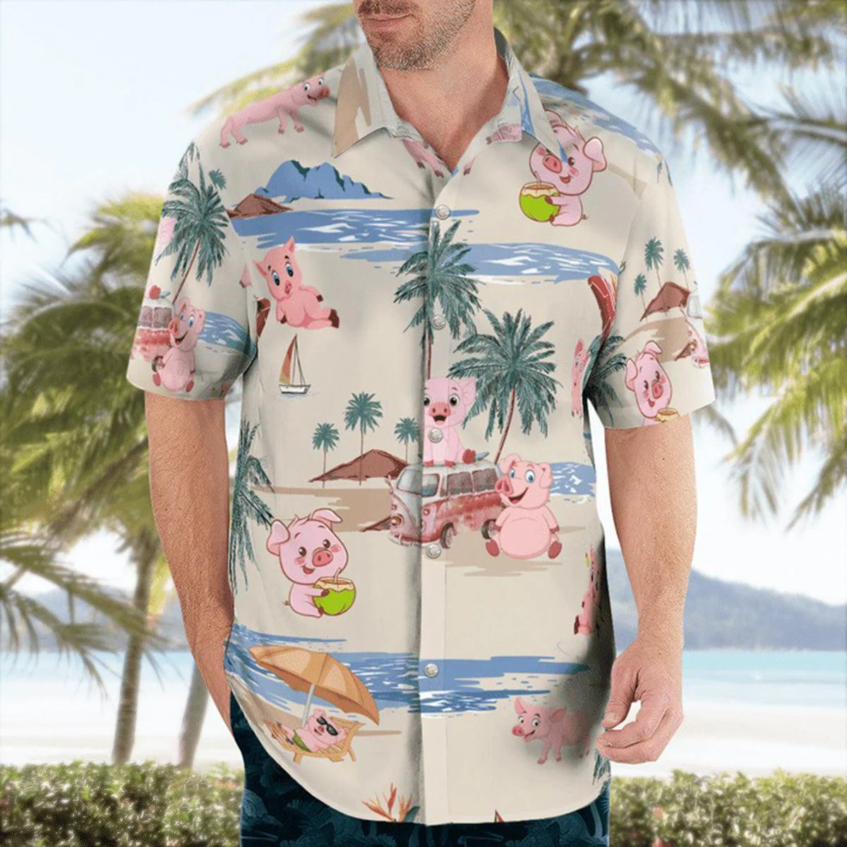 Pig Aloha Hawaiian Shirt, Pig Beach Pattern Hawaiian Shirt, Pig Aloha Hawaii Shirt For Summer - Perfect Gift For Men, Women, Pig Lover, Friend, Family - Image 5