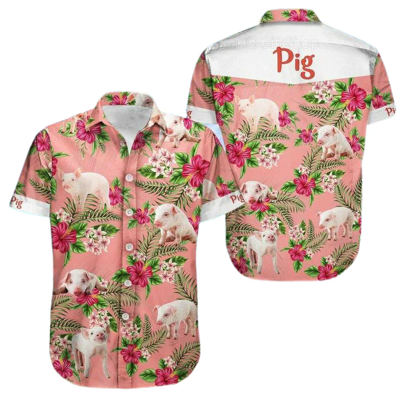 Pig Aloha Hawaiian Shirt - Pink Baby Pig Hawaiian Shirt, Hibiscus Tropical Pattern Hawaiian Shirt For Men & Women, Pig Lover - Image 2
