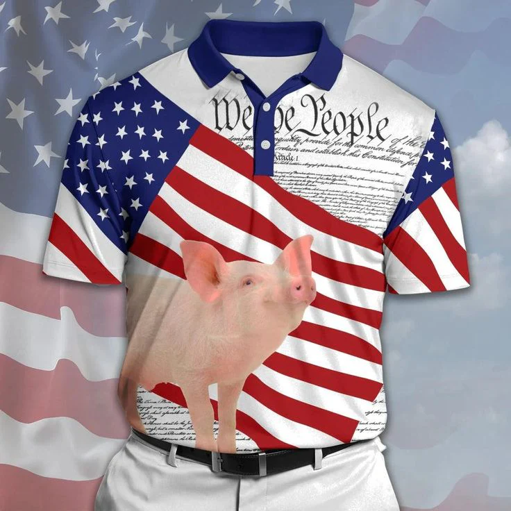 Pig Men Polo Shirt For Summer - Pig States Of America Shirt For Men - Perfect Gift For Pig Lovers, Cattle Lovers - Image 3