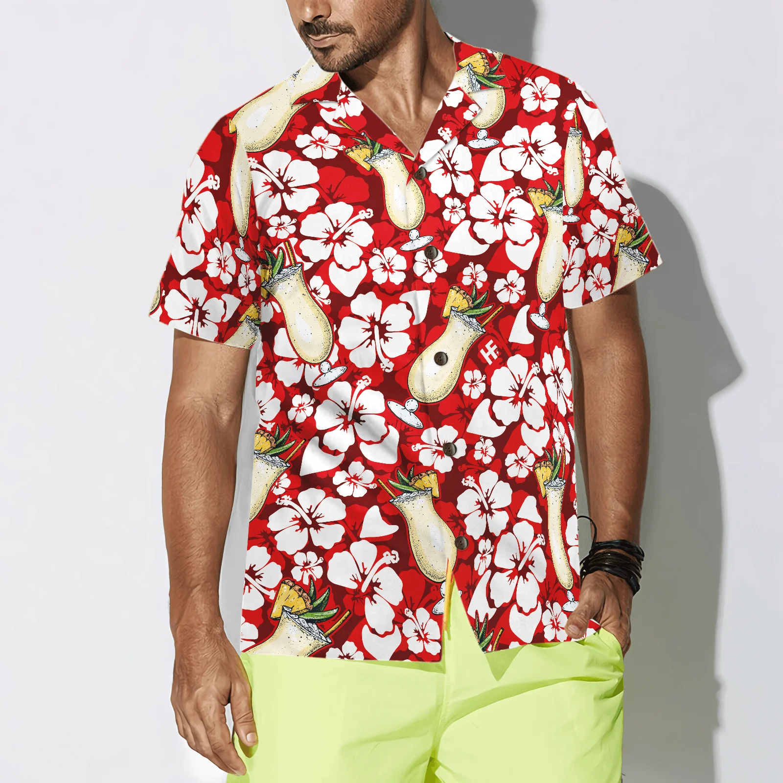 Pina Colada Cocktail Pattern Aloha Hawaiian Shirt For Summer, Colorful Hawaiian Shirt Outfit For Men Women, Gift For Friend, Team, Family - Image 4