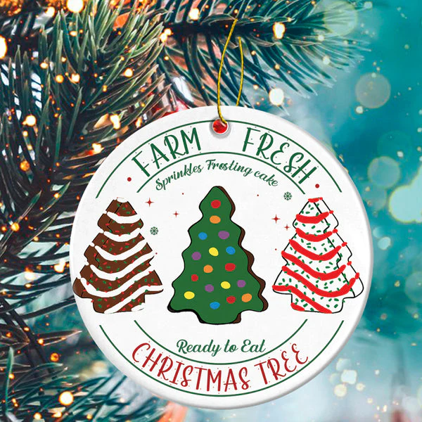 Pine Cake Ceramic Christmas Ornament - Farm Fresh Sprinkles Frosting Cake Ready To Eat Circle Ceramic Ornament, Perfect Gift For Christmas - Image 2