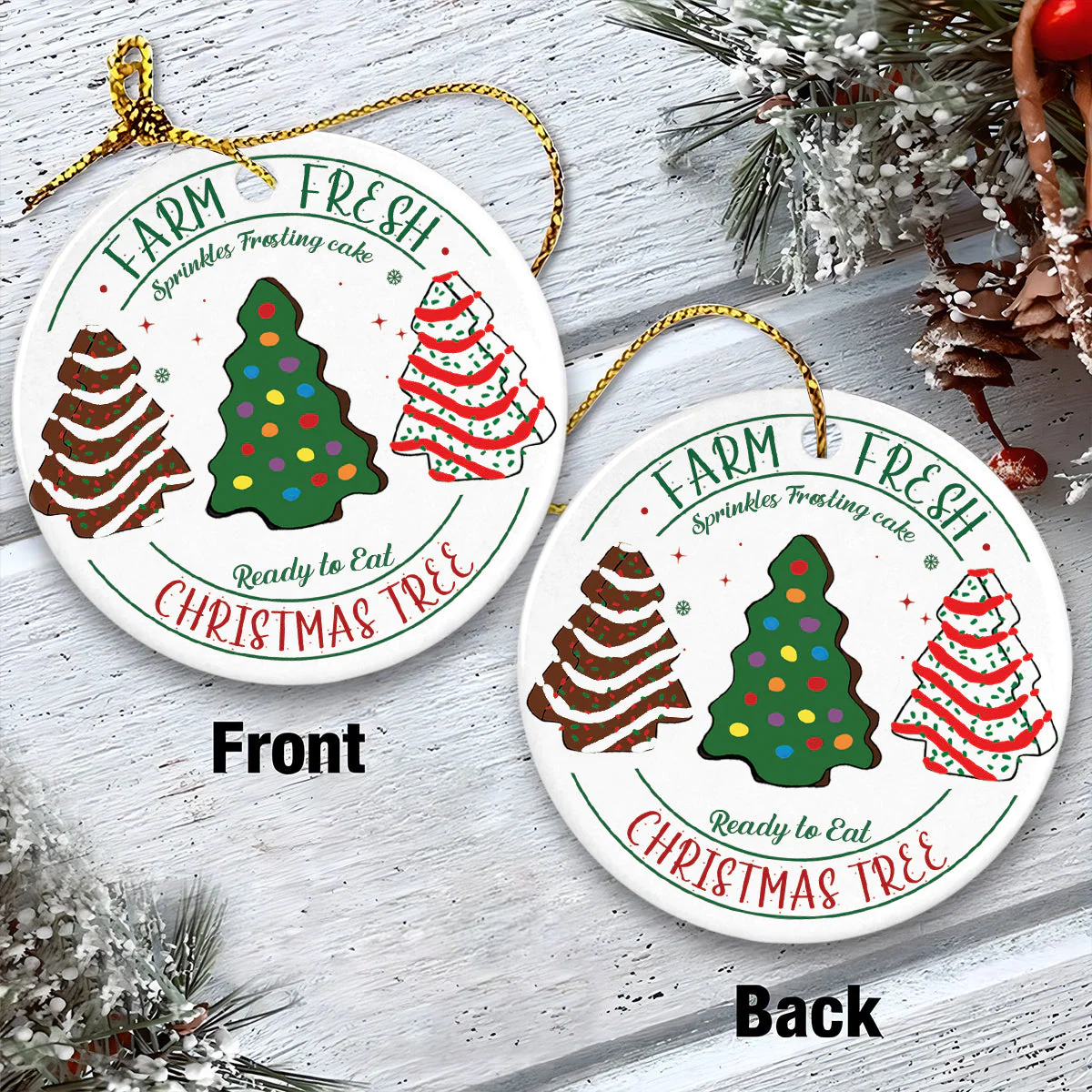 Pine Cake Ceramic Christmas Ornament - Farm Fresh Sprinkles Frosting Cake Ready To Eat Circle Ceramic Ornament, Perfect Gift For Christmas - Image 3