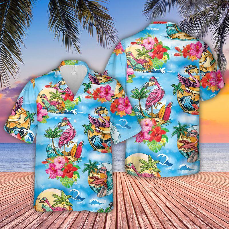 Pink Flamingo Aloha Hawaiian Shirts For Summer, Hibiscus Flower Cartoon Hawaiian Set Vacation Outfit For Men Women, Gift For Friend, Family - Image 2