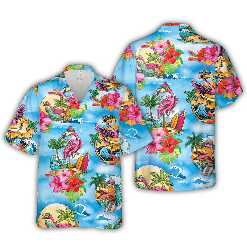Pink Flamingo Aloha Hawaiian Shirts For Summer, Hibiscus Flower Cartoon Hawaiian Set Vacation Outfit For Men Women, Gift For Friend, Family - Image 4