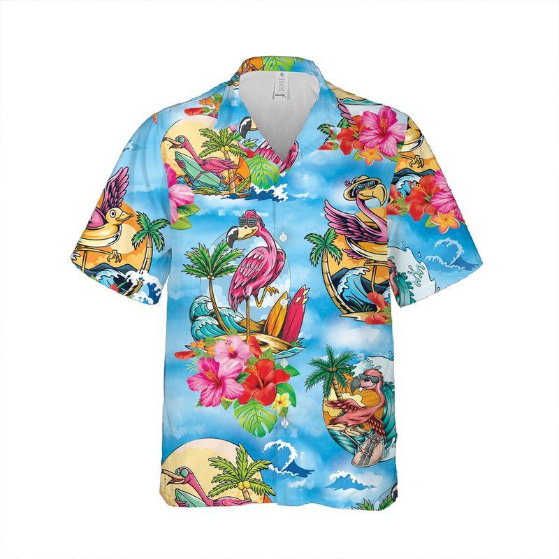 Pink Flamingo Aloha Hawaiian Shirts For Summer, Hibiscus Flower Cartoon Hawaiian Set Vacation Outfit For Men Women, Gift For Friend, Family - Image 5