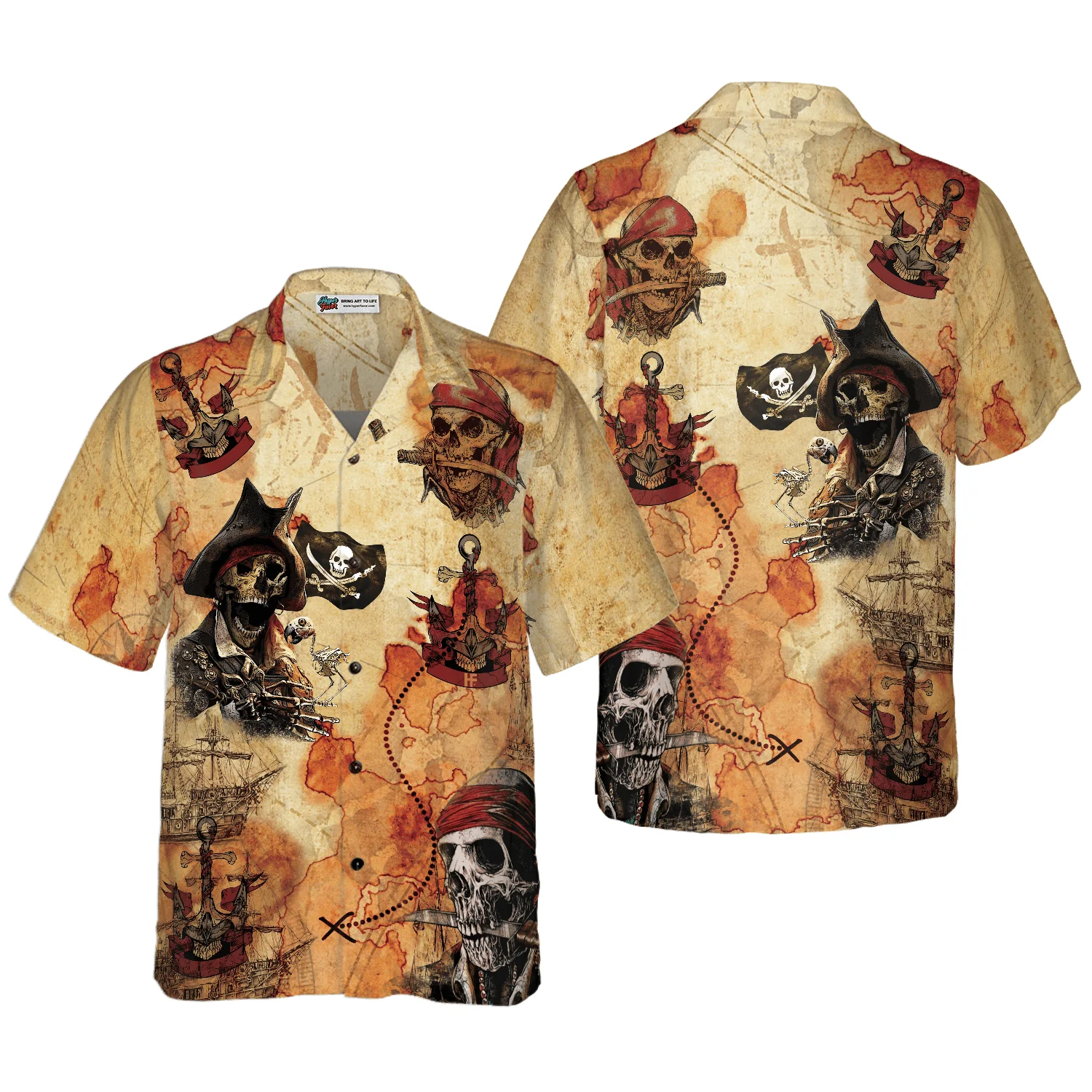 Pirate Skull Treasure Hunt Aloha Hawaiian Shirt For Summer, Colorful Shirt For Men Women, Perfect Gift For Friend, Team, Family