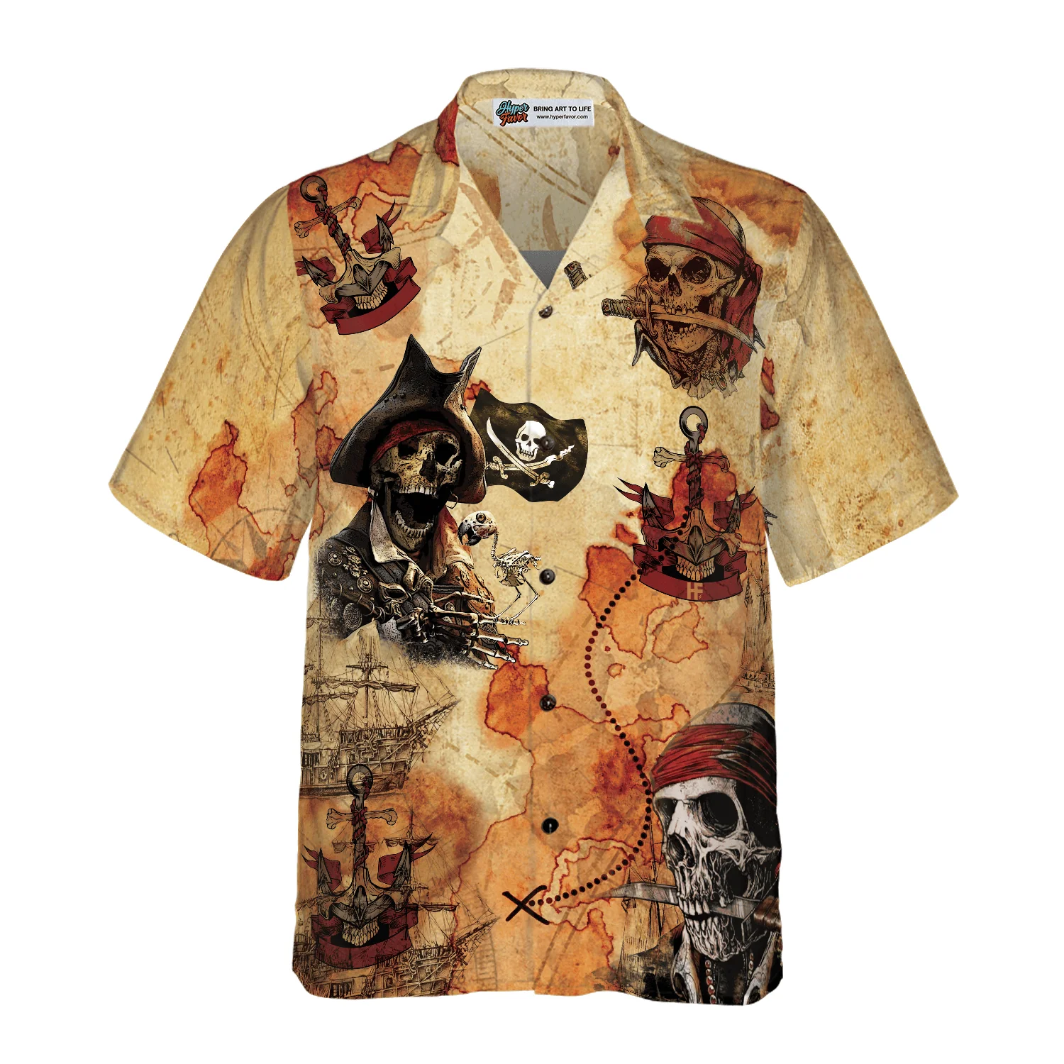 Pirate Skull Treasure Hunt Aloha Hawaiian Shirt For Summer, Colorful Shirt For Men Women, Perfect Gift For Friend, Team, Family - Image 2