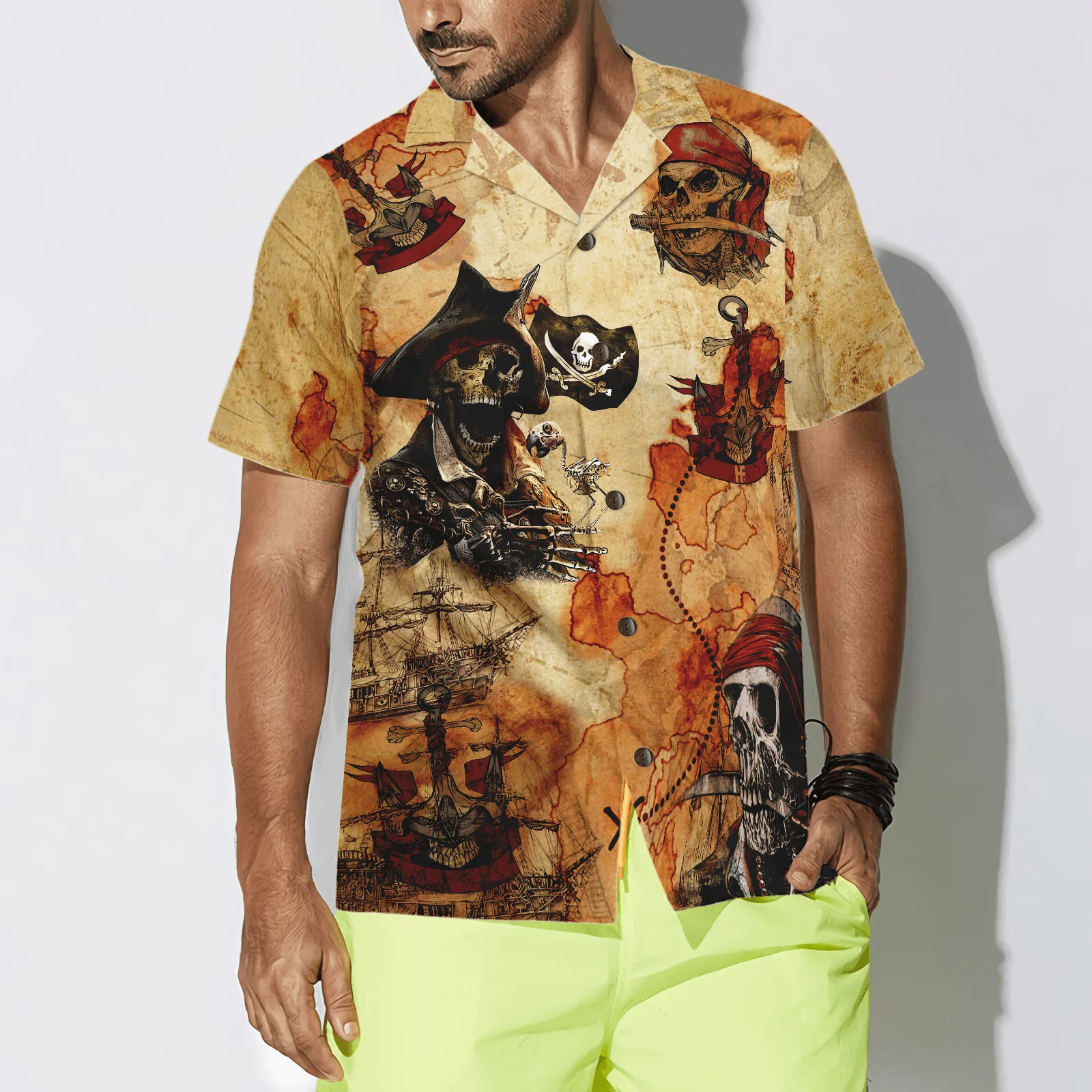 Pirate Skull Treasure Hunt Aloha Hawaiian Shirt For Summer, Colorful Shirt For Men Women, Perfect Gift For Friend, Team, Family - Image 4