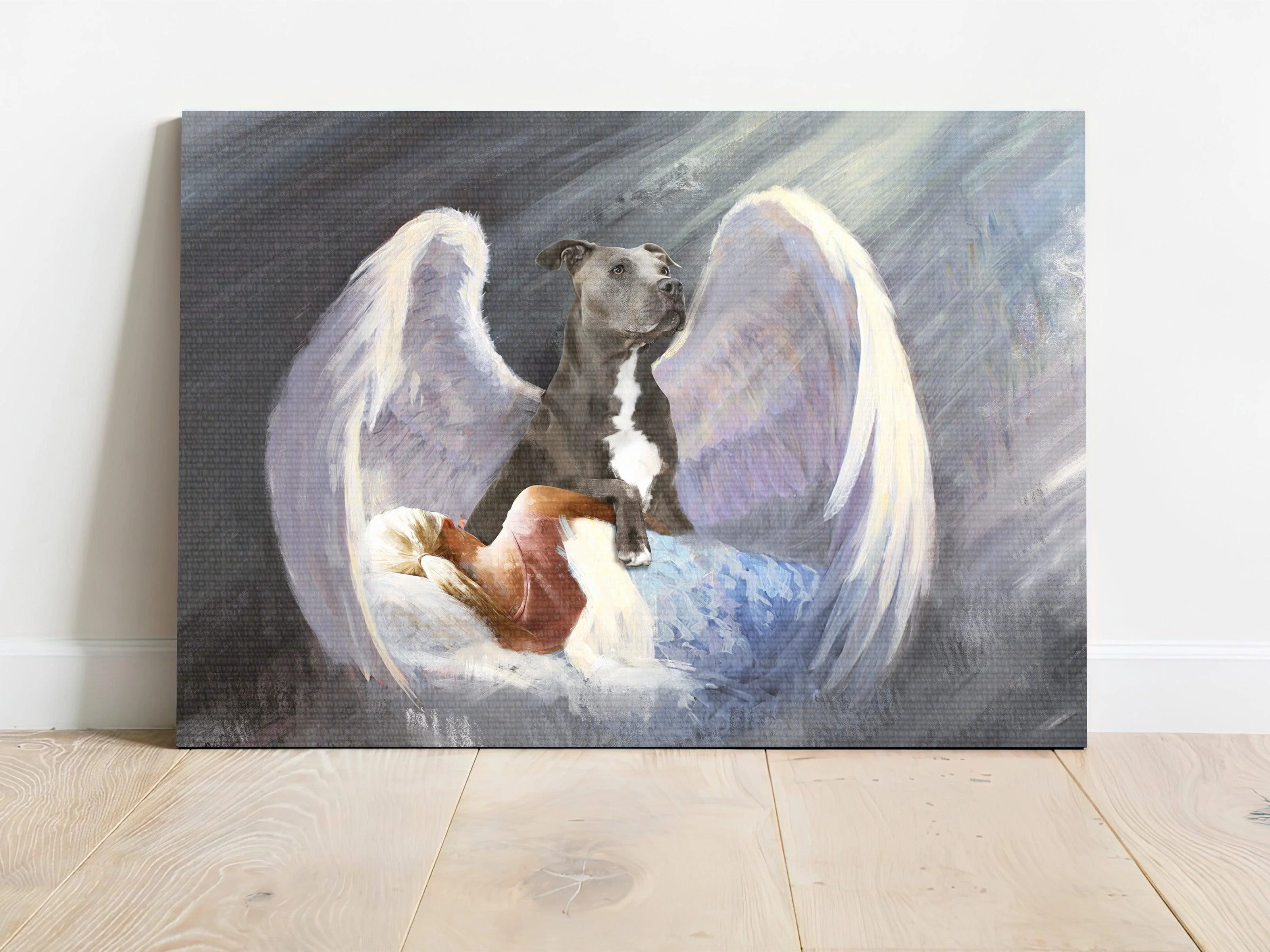 Pit Bull Premium Wrapped Landscape Canvas - Pit Bull, Sleeping Girl, Beautiful Wings, I'll Protect You - Perfect Gift For Pit Bull Lovers - Image 5