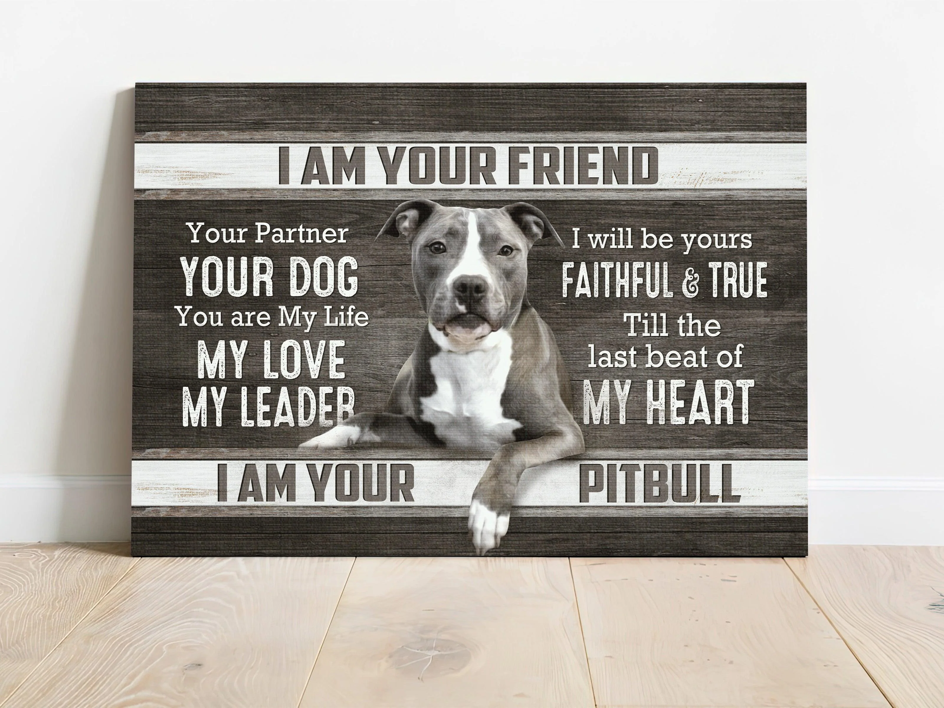 Pitbull Premium Wrapped Landscape Canvas - Pitbull Drawing, Black And White Painting, I Am Your Friend - Perfect Gift For Pitbull Lovers - Image 2