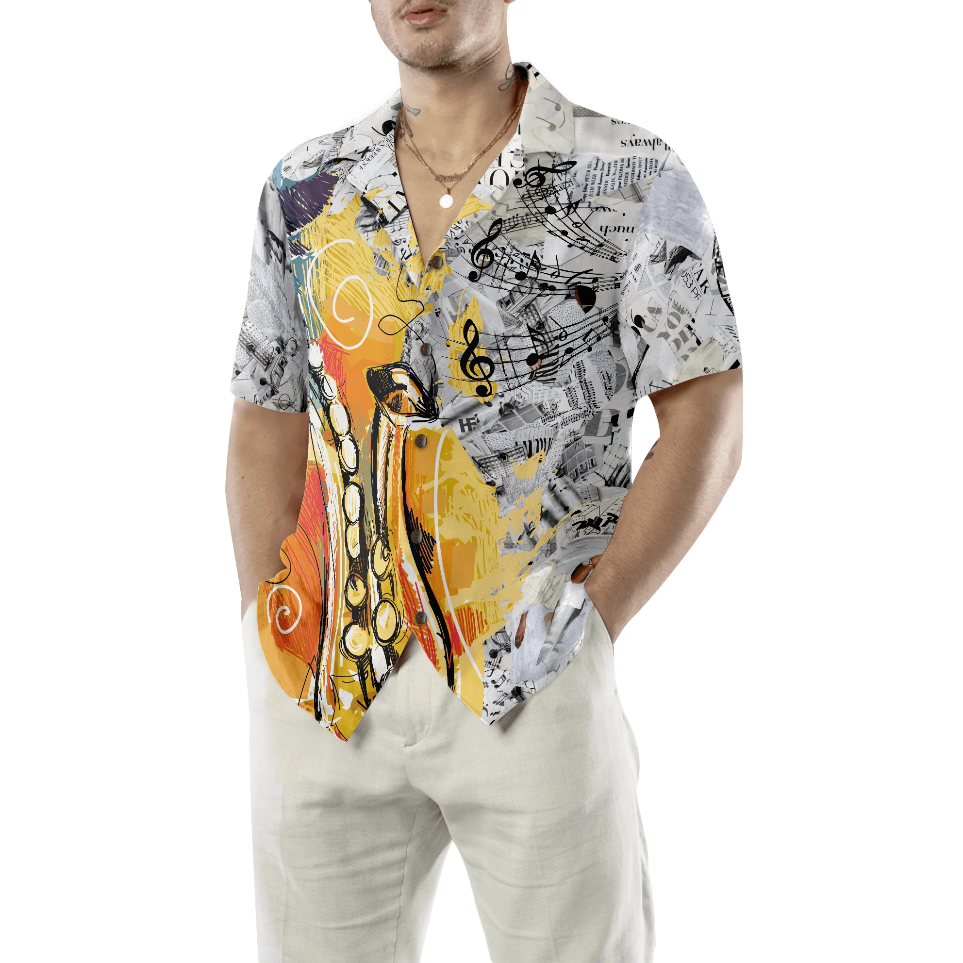 Play With Music Saxophone Aloha Hawaiian Shirt For Summer, Colorful Shirt For Men Women, Perfect Gift For Friend, Team, Family, Music Saxophone Lovers - Image 3