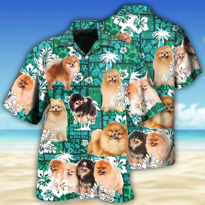 Pomeranian Aloha Hawaii Shirt - Green Tropical Dog Lover Hawaiian Shirt For Summer - Perfect Gift For Dog Lovers, Friend, Family