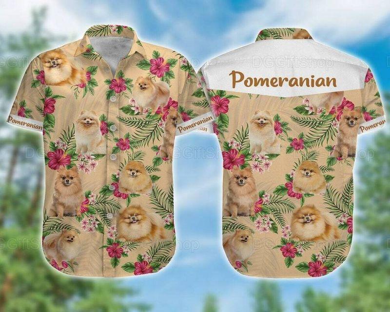 Pomeranian Dog Aloha Hawaiian Shirt - Pomeranians Dog Beach Pattern Hawaiian Shirt, Hibiscus Flowers Hawaiian Shirt For Men & Women, Dog Lover