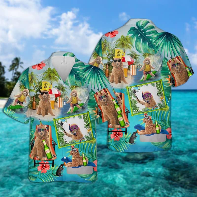 Poodle Hawaiian Shirt, Poodle Surfing On Beach Hawaiian Shirt For Men - Perfect Gift For Poodle Lovers, Husband, Boyfriend, Friend, Family