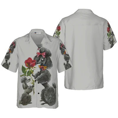 Poodle Hawaiian Shirt, Sweet Poodles, Red Rose Aloha Shirt For Men - Perfect Gift For Poodle Lovers, Husband, Boyfriend, Friend, Family