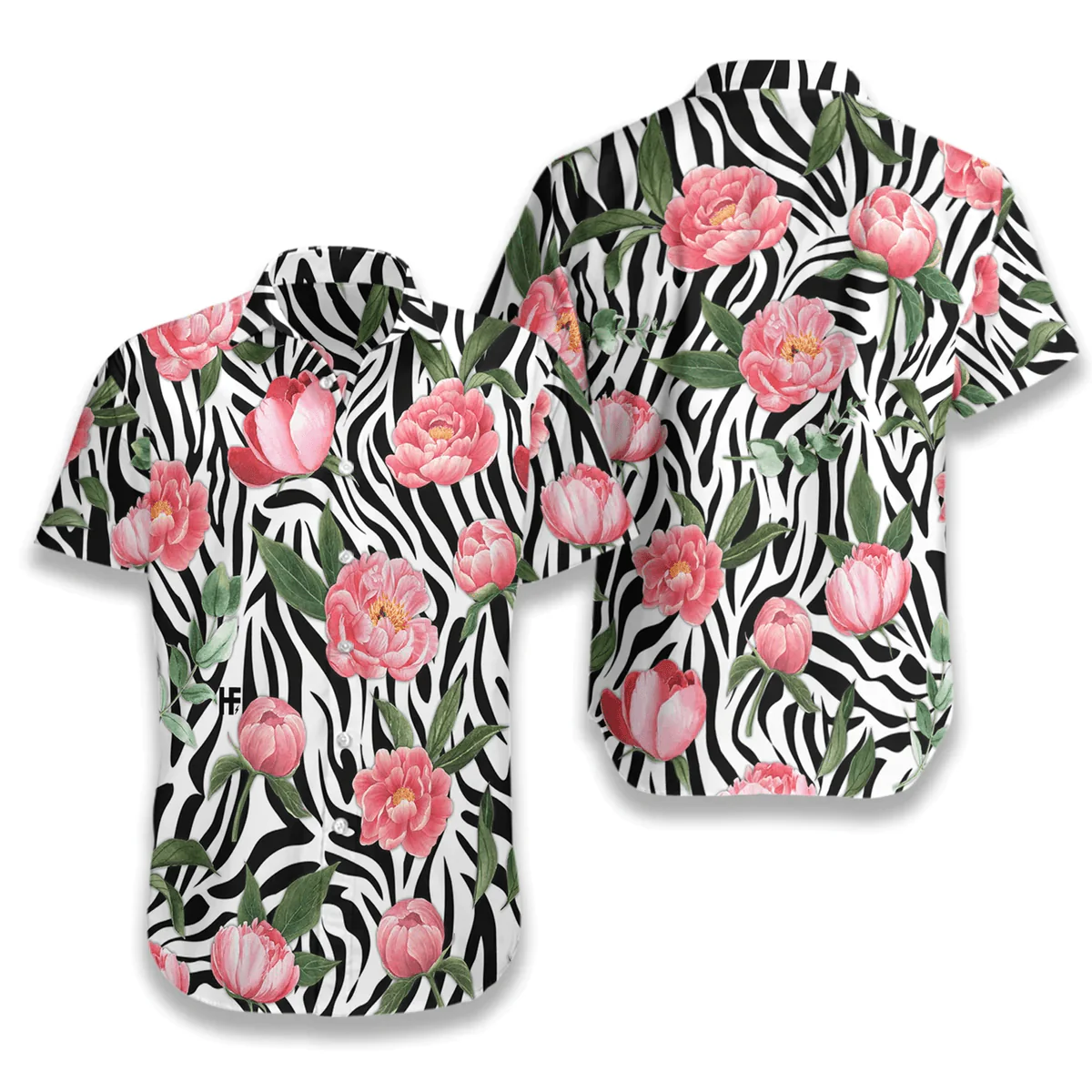 Poppy Hawaiian Shirt, Peony Zebra Watercolor Painting Art Hawaiian Shirt - Perfect Gift For Zebra Lovers, Husband, Boyfriend, Friend, Family
