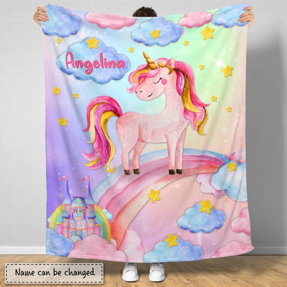 Princess Unicorn Rainbow Baby Kids Blanket With Custom Name For Baby Girl Nursery, Daughter, Granddaughter - Image 2