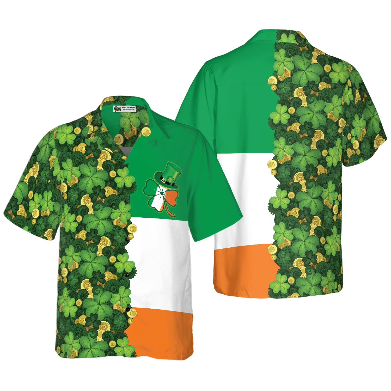 Products Gold Coins Shamrock Saint Patrick's Day Irish Ireland Flag Hawaiian Shirt, Colorful Summer Aloha Shirts For Men Women, Perfect Gift For Husband, Wife - Image 4