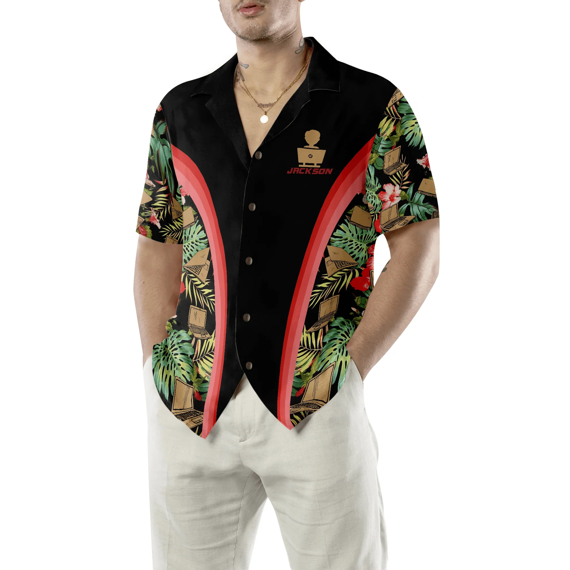Programmer Custom Name Hawaiian Shirt, Personalized Programmer Tropical Floral Aloha Shirt For Men - Perfect Gift For Programmer, Friend, Family - Image 3