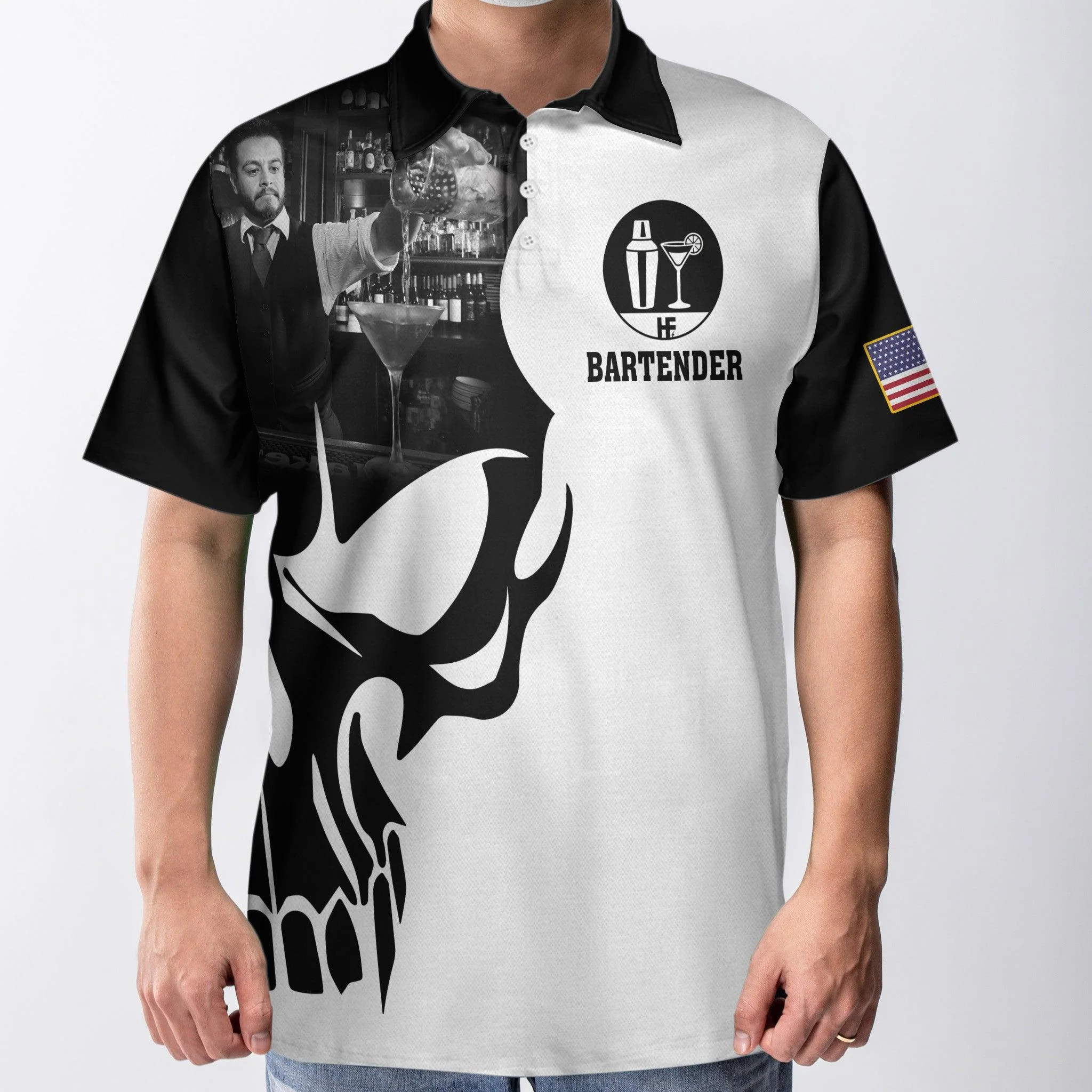 Proud Bartender America Flag Men Polo Shirt, If You Think You Can Do My Job Skull Short Sleeve Polo Shirt, Crazy Bartender Shirt For Men - Image 2