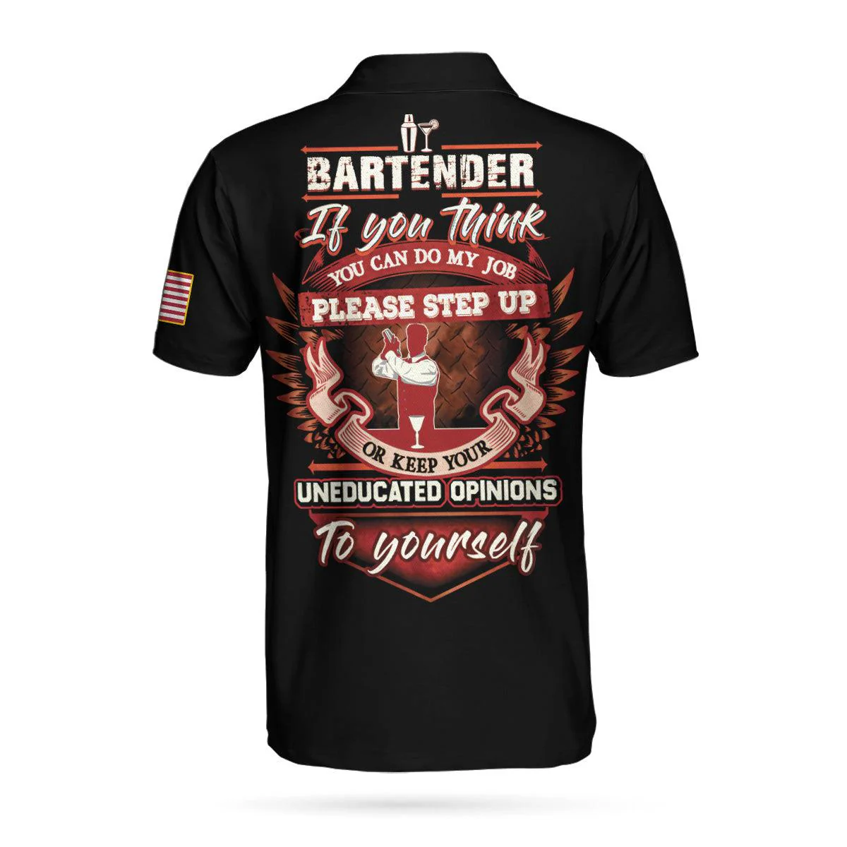 Proud Bartender America Flag Men Polo Shirt, If You Think You Can Do My Job Skull Short Sleeve Polo Shirt, Crazy Bartender Shirt For Men - Image 3