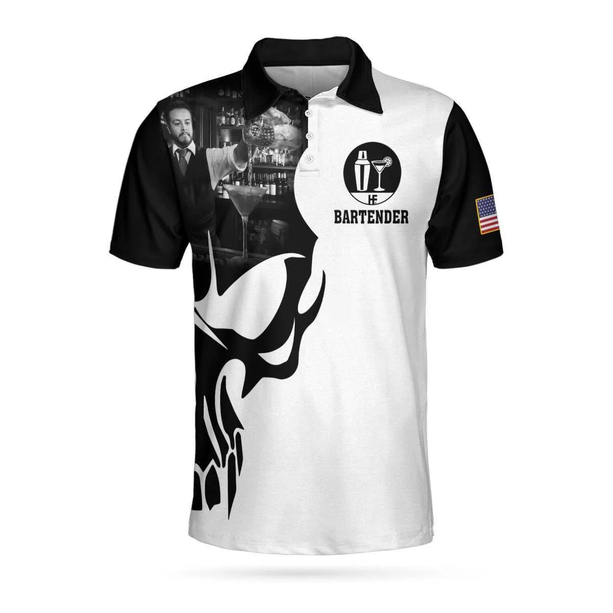 Proud Bartender America Flag Men Polo Shirt, If You Think You Can Do My Job Skull Short Sleeve Polo Shirt, Crazy Bartender Shirt For Men - Image 4