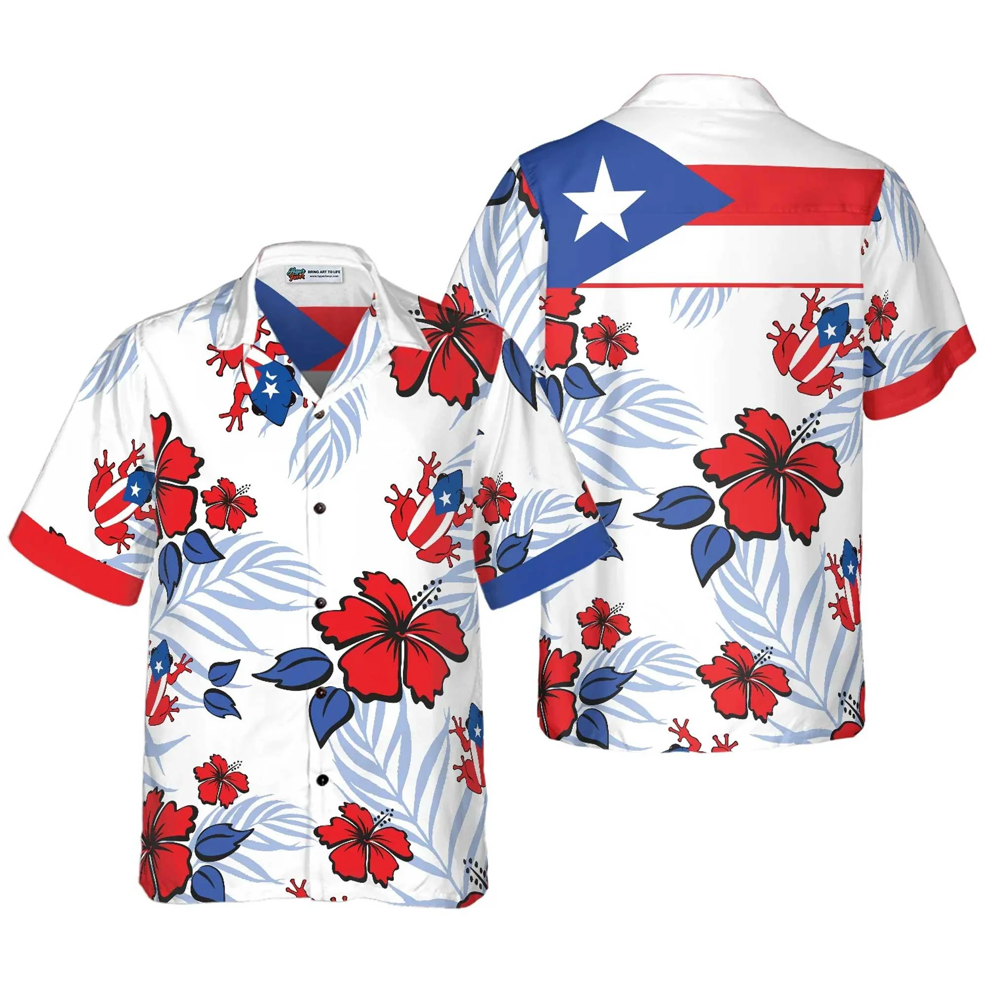 Puerto Rico Common Coqui Flag Hawaiian Shirt, Colorful Summer Aloha Shirts For Men Women, Perfect Gift For Husband, Wife, Boyfriend