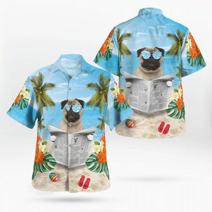 Pug Aloha Hawaiian Shirt - Summer Beach Tropical Leaves Hawaiian Shirt For Summer - Perfect Gift For Dog Lovers Friend, Family - Image 4