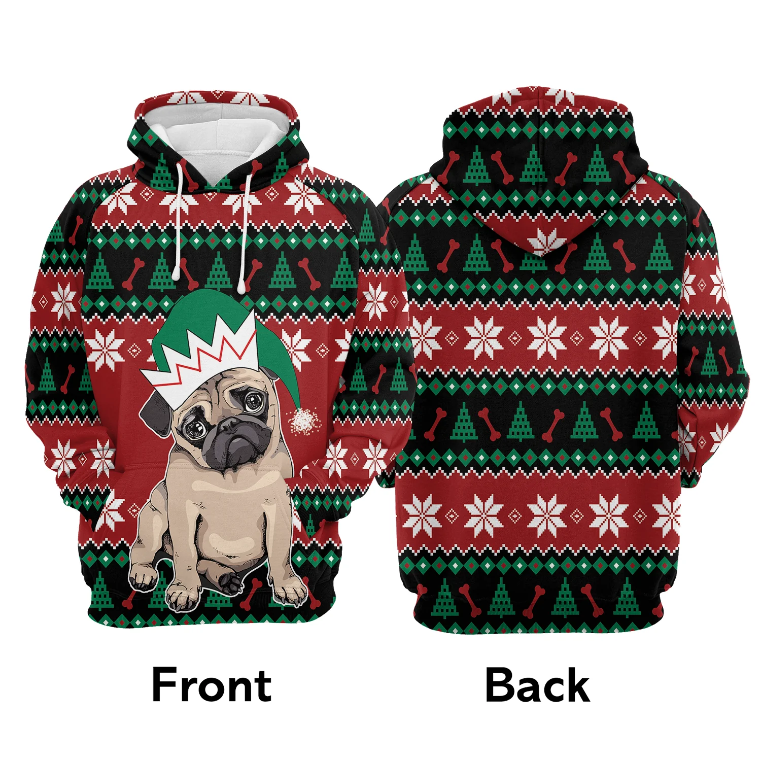 Pug Christmas Pattern Pullover Premium Hoodie, Perfect Outfit For Men And Women On Christmas New Year Autumn Winter - Image 2