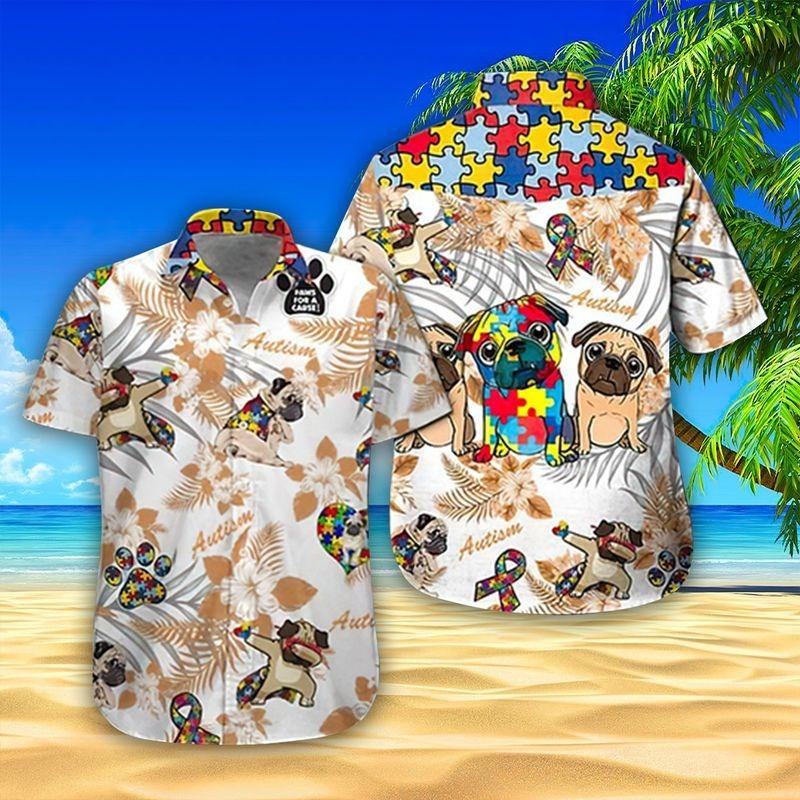 Pug Dog Aloha Hawaiian Shirt - Autism Puzzle Hawaiian Shirt, Funny Pug Dog Hawaiian Shirt - Perfect Gift For Men & Women, Pug Dog Lover - Image 3