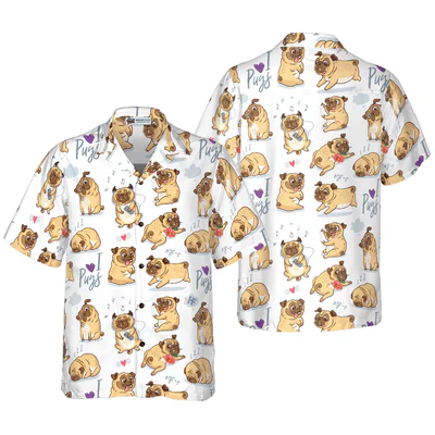 Pug Hawaiian Shirt, Cute Funny Pug Aloha Shirt For Men - Perfect Gift For Pug Lovers, Husband, Boyfriend, Friend, Family