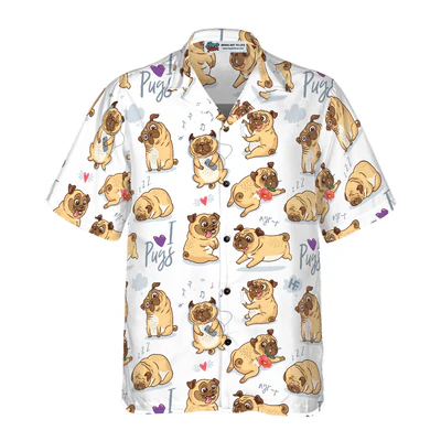 Pug Hawaiian Shirt, Cute Funny Pug Aloha Shirt For Men - Perfect Gift For Pug Lovers, Husband, Boyfriend, Friend, Family - Image 2