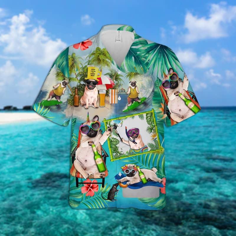 Pug Hawaiian Shirt, Cute Pug, Pug Surfing On Beach Hawaiian Shirt For Men - Perfect Gift For Pug Lovers, Husband, Boyfriend, Friend, Family - Image 2