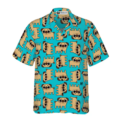 Pug Hawaiian Shirt, Pug Dog Seamless Pattern Aloha Shirt For Men - Perfect Gift For Pug Lover, Husband, Boyfriend, Friend, Family - Image 2