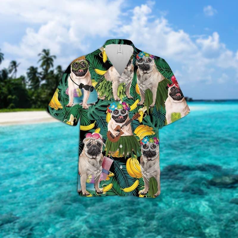Pug Hawaiian Shirt, Tropical Summer Leaves Hawaiian Shirt For Men - Perfect Gift For Pug Lovers, Husband, Boyfriend, Friend, Family - Image 2