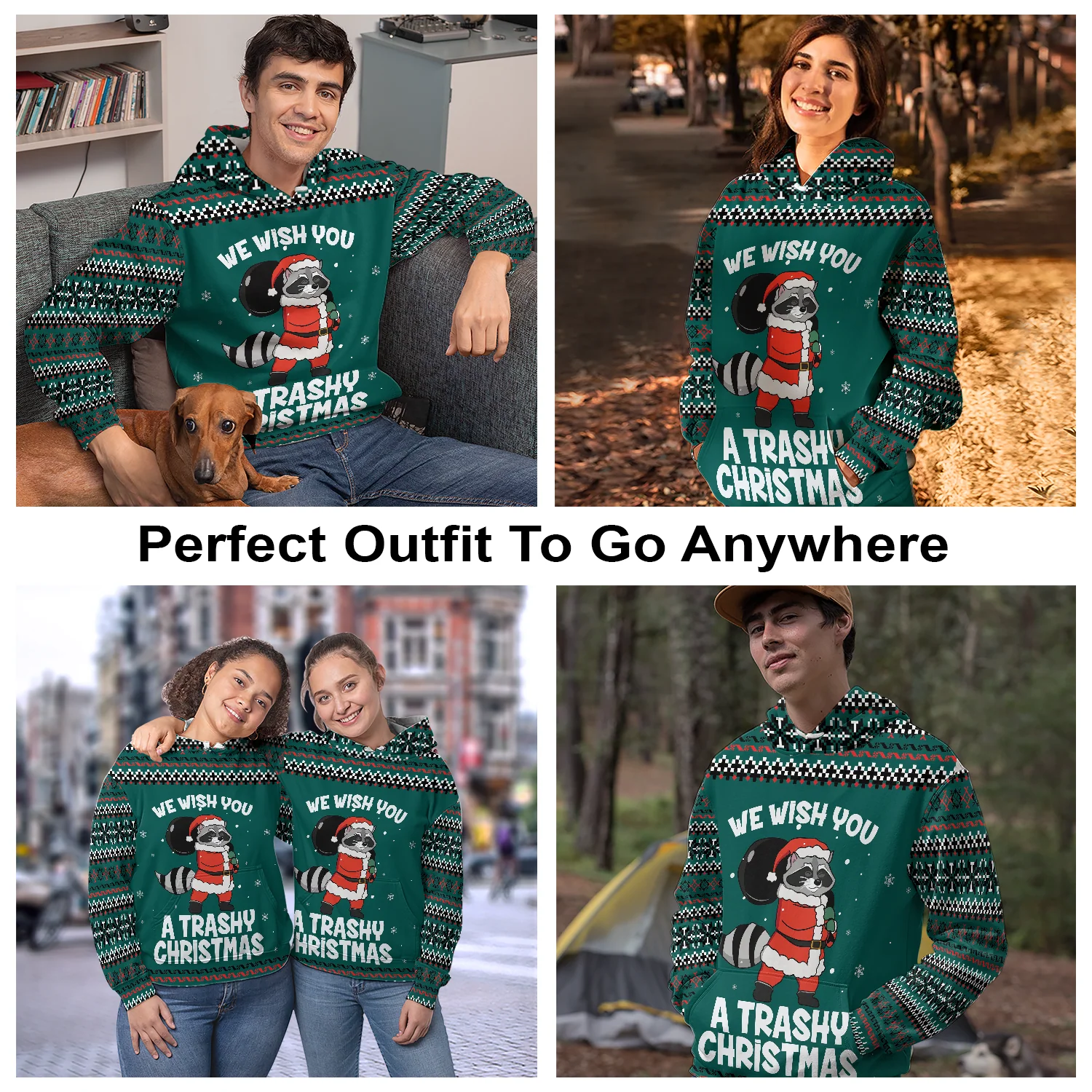 Raccoon Pullover Premium Hoodie We Wish You A Trashy Christmas, Perfect Outfit For Men And Women On Christmas New Year Autumn Winter - Image 3
