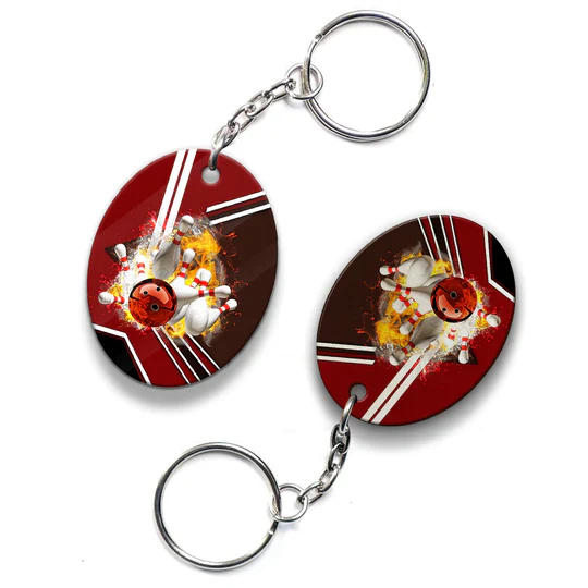 Red Bowling Ball On Fire Crashing Pins Acrylic Keychain For Bowling Players - Christmas Gift For Bowling Lovers, Bowling Team, Family, Friends - Image 3
