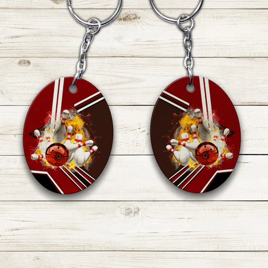 Red Bowling Ball On Fire Crashing Pins Acrylic Keychain For Bowling Players - Christmas Gift For Bowling Lovers, Bowling Team, Family, Friends - Image 4