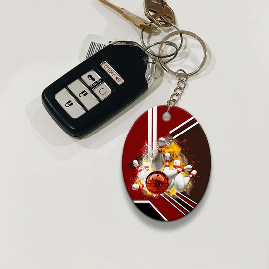 Red Bowling Ball On Fire Crashing Pins Acrylic Keychain For Bowling Players - Christmas Gift For Bowling Lovers, Bowling Team, Family, Friends - Image 5