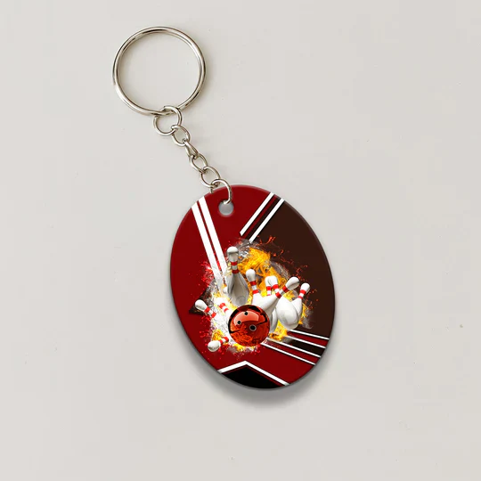 Red Bowling Ball On Fire Crashing Pins Acrylic Keychain For Bowling Players - Christmas Gift For Bowling Lovers, Bowling Team, Family, Friends - Image 6