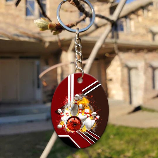 Red Bowling Ball On Fire Crashing Pins Acrylic Keychain For Bowling Players - Christmas Gift For Bowling Lovers, Bowling Team, Family, Friends - Image 7