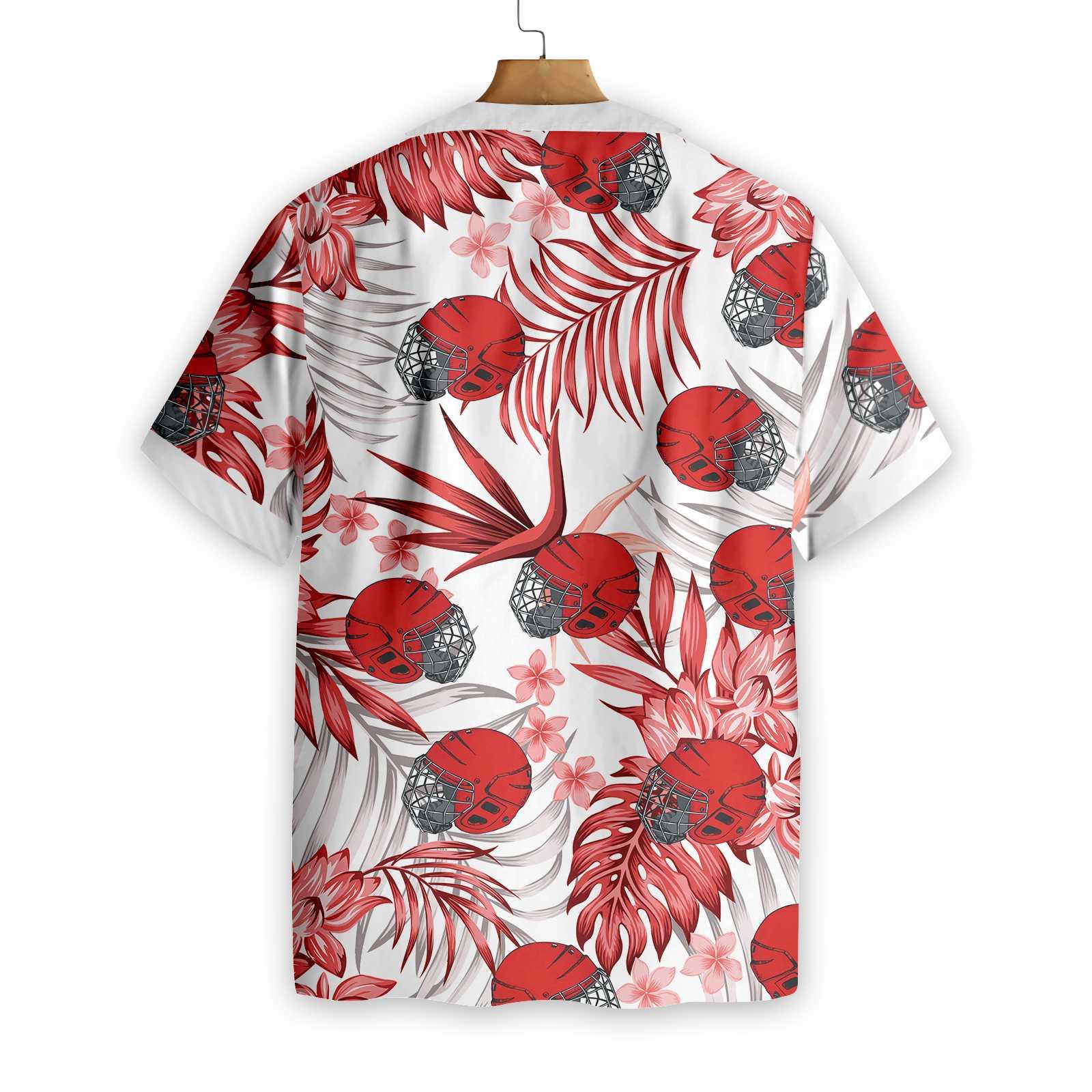 Red Hockey Helmet Aloha Hawaiian Shirt For Summer, Colorful Hawaiian Shirt Outfit For Men Women, Gift For Friend, Team, Family, Hockey Lovers - Image 2