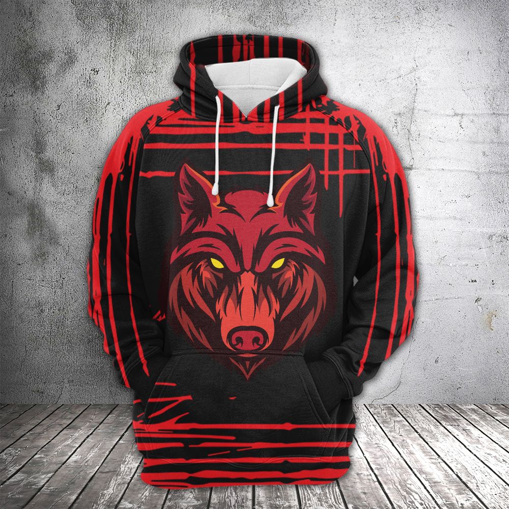 Red Wolf Pullover Premium Hoodie, Perfect Outfit For Men And Women On Christmas New Year Autumn Winter - Image 2